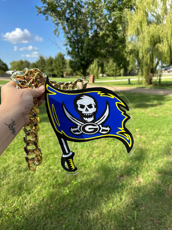 Gosnell Pirates Sports Turnover Chain Necklace, Hype Chain Sports Necklace, Team Logo Mascot, Mega Fan Chain, Oversized Medallion, Pimp Chain, Any Logo