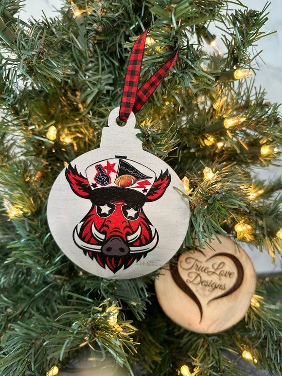 Arkansas Razorback Trucker Hat, Wood Christmas Ornament