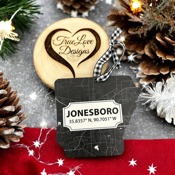 Jonesboro Street Map, Arkansas Shape, Christmas Ornament